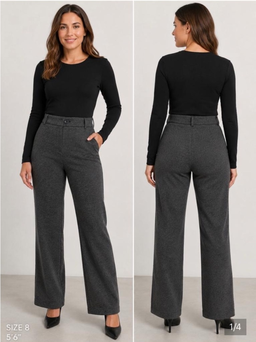 Hilary Radley Charcoal Gray Wide-Leg Pants Size 8 work Office party